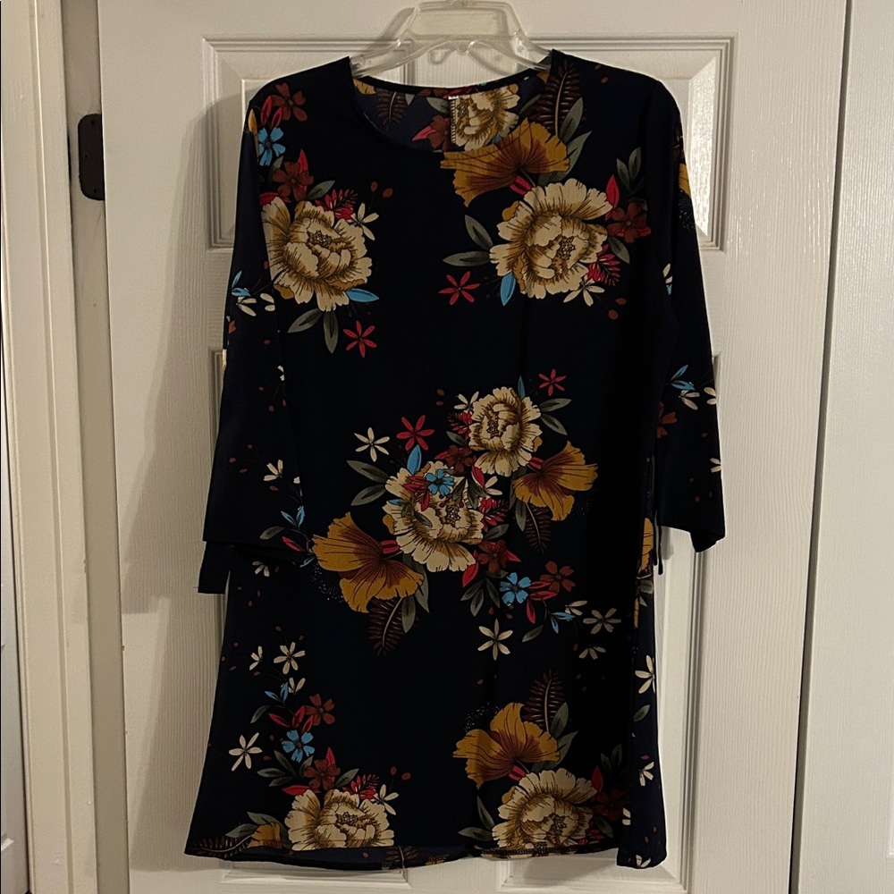 Floral Print Navy Dress